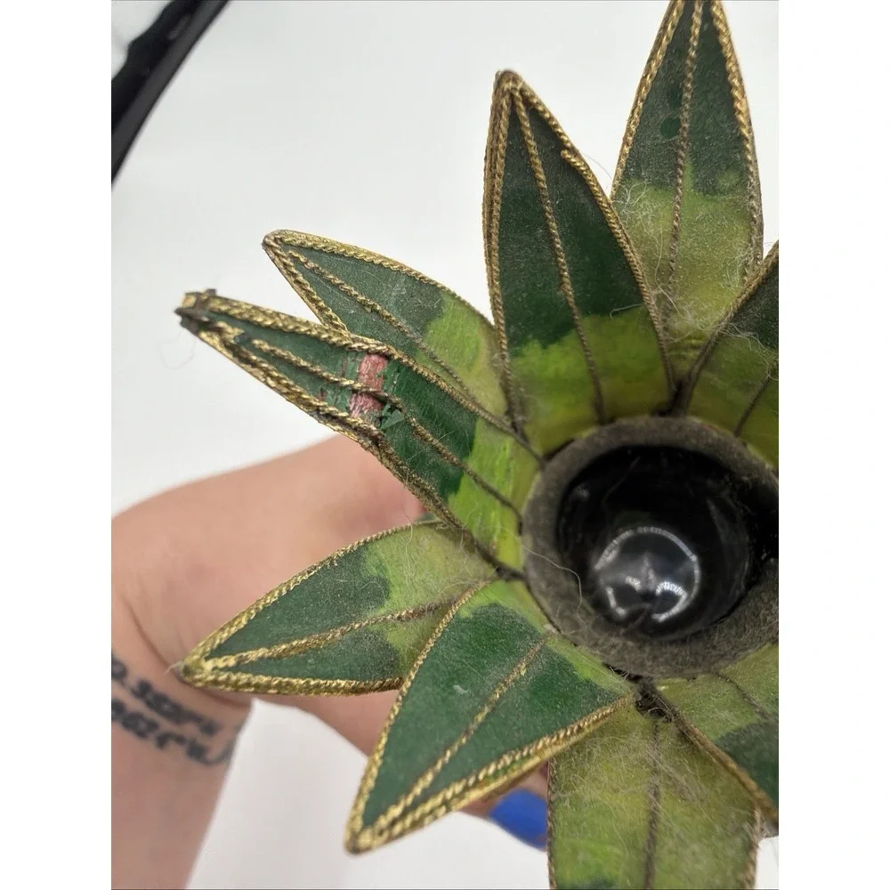 VTG Cloisonné Metal Enamel Pineapple Candle Holder Tropical Decor Purple Iris